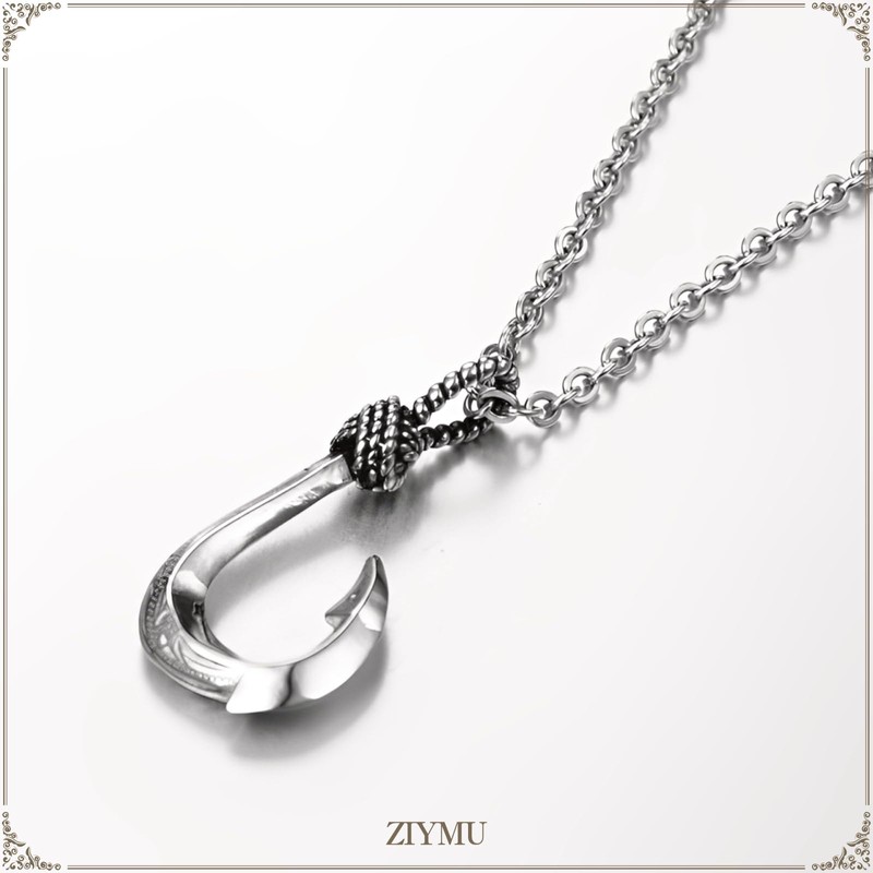 ZIYMU zm-p-071 Men's Necklace, Fish Hook, Fishhook Pendant, Cable Chain,