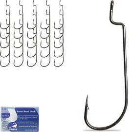 Pristis 25 Pack 1/0 Round Bend Worm Hooks, High Carbon Steel Beak Inline Fish Hooks for Saltwater Freshwater, Bulk Fishing Hooks Set Worm, Strong Barbed Fish Hooks for Bass Walleye Muskie Trout