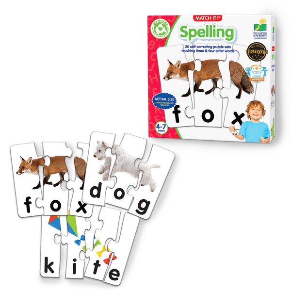 The Learning Journey: Match It! - Spelling - 20 Piece Self-Correcting Spelling Puzzle Three and Four Letter Words Montessori Learning Girl Boys Gifts Ages 4,5,6,7,8-Year-Olds - Award Winning Toys