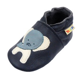 YALION Crawling Shoes Baby Shoes Boys Girls Baby Soft Flexible Leather with Moccasins Suede Soles Elastic Ankle Leather Slippers, Navy Elephant Q9