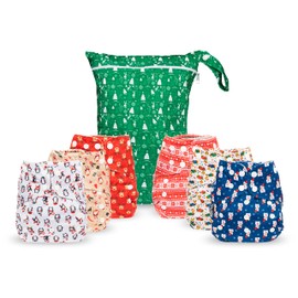 Simple Being Reusable Cloth Diapers, Double Gusset, One Size Adjustable, Washable Soft Absorbent, Waterproof Cover, Eco-Friendly Unisex Baby Girl Boy, six 4-Layers Microfiber Inserts (Stripes)