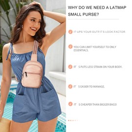 LATMAP 3L SMALL Sling Bag Fanny Packs For Women Men Mini Crossbody Chest Belt Travel Bag Purse Handbag Faux Leather Fashion Cute Light Grey