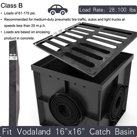 MASSLUNT Cast Iron Drain Grate 16x16 in for Vodaland Catch Basin, B-Class 28100 lbs Heavy-Duty Driveway Channel Cover, Outdoor Trench Drainage Grate, Square Metal Sewer Cover (True 15.4x15.4)