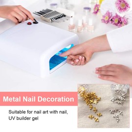 GOTOTOP Nail Art Charms Studs Metal Bees 3D Decoration Stick Gold Silver Decals Manicure 2 Colors 100 Pcs/Bag for Nail DIY Art Makeups Supplies(Gold)