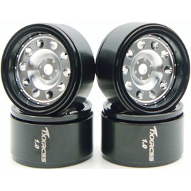 Txxrcss RC 1.0 Beadlock Wheels Offsets -2 Aluminum Rims for AX24 1/18 TRX4M All 1/24 Scale Axial SCX24 Deadbolt RC Crawler Car Wheels Upgrades 4Pc (Silver Black)