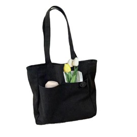 SensaBliss Tote Bag, Canvas Tote Bag, A4, Large Capacity, Shoulder Bag, Canvas, Shoulder Bag, Women's, Men's, Solid Color, Zipper Included (Black), A Tote Bag Black