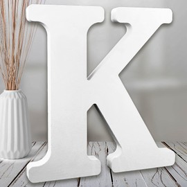 AOCEAN 8 Inch White Wood Letters, Unfinished Wooden Letters for Wall MAGA Decorative Standing Letters Slices Sign Board Decoration for Craft Home Party Projects (K)
