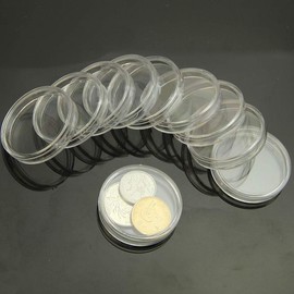 buwei 10pcs 35mm Useful Clear Round Cases Coin Storage Capsules Holder Round Plastic