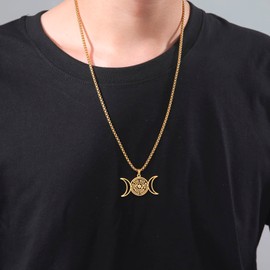 VASSAGO Wheel of the Hecate Goddess Necklace Strophalos Pendant Necklace Hecate Symbol Necklace Stainless Steel Pagan Wicca Amulet Jewellery, Stainless Steel, No Gemstone