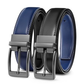 MILORDE Men’s Reversible Leather Belt for Casual Golf Dress Pants Shirts, Double Style - 2 Sides (Navy/Black-M909,40)