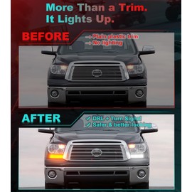 Fog Lights for Toyota Tundra Sequoia 2007-2013 Accessories LED Front Grill Daytime Running Light Amber Turn Signals Headlights Filler Trim