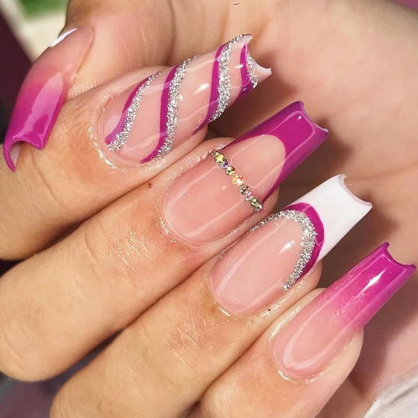 NewsinDee Press On Nails Elegant UV Coated Pink Gradient Graphic