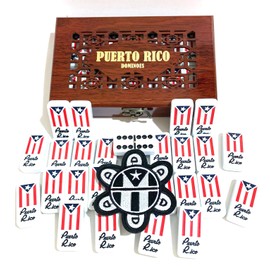 Puerto Rico Dominoes Puerto Rican Dominos PR Flag Dominos Doubles Six Game Boricua Accessories with Limited Edition Wood Finish Case (Elegant Classic Wood)