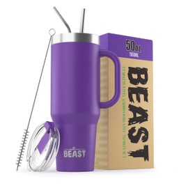 Beast 50 oz Tumbler Stainless Steel Vacuum Insulated Coffee Ice Cup Double Wall Travel Flask (Deep Purple)