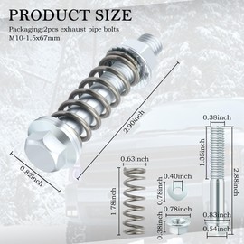 2PCS Car Exhaust Manifold Bolts,Steel M10x1.5 mm Exhaust Bolts and Nuts Kit with Springs for Exhaust Gasket,Professional Exhaust Flange Bolts Car Accessories for Most Cars