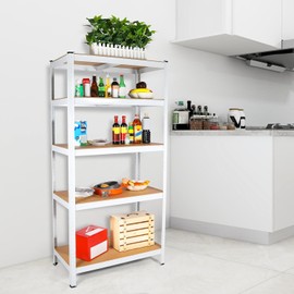 TREATLIFE HOME 5 Tier Laminated White Metal Shelving Unit - Your Ideal Multipurpose Storage Solution for Comfort and Organization 29" W x 12" D x 59" H