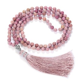 Jovivi 6mm 108 Mala Prayer Beads Meditation Multilayer Wrap Bracelet Natural Rhodochrosite Crystal Gemstone Chakra Necklace w/Tassel