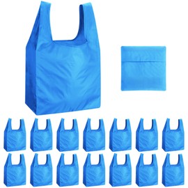 Chumia 50 Pack Reusable Grocery Bags Foldable Portable Shopping Bags Polyester Washable Grocery Bag with Handles (Sky Blue)
