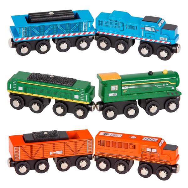 Battat – Train Toys for Kids, Toddlers, Collectors – 6pc Wooden Train Set – Magnetic Toy Trains – Developmental Toy – Wooden Locomotives & Freight Cars – 3 Years +