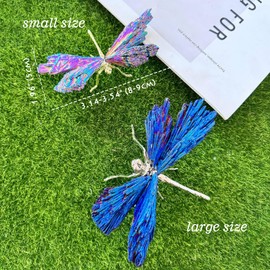 RJINGSHI Dragonfly Statue Natural Electroplated Tourmaline Dragonfly Decor Collection Natural Home Decor Healing Crystals Colorful Dragonfly Gift for Women (Gold Colorful,Small Size)