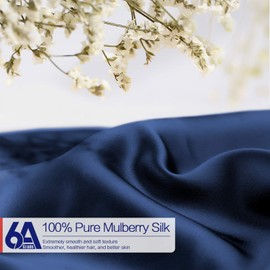 Natural Silk Pillowcase, for Hair and Skin with Hidden Zipper,22 Momme,600 Thread Count 100% Mulberry Silk, Soft Breathable Smooth Both Sided Silk Pillow Cover(Navy Blue, Standard 20''×26'',1pcs)