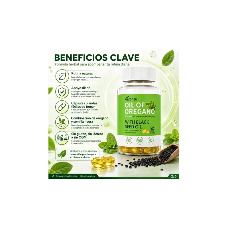 Aceite De Orégano + Semilla Negra 60 Cápsulas 6000mg