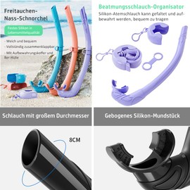 HINATAA Adult Snorkel Set, Macaron Frameless Diving Goggles, 180° Ultra Wide Vision, Anti-Fog Snorkel Mask, Anti-Leak Professional Diving Mask, Swimming Goggles for Women and Men (Purple Set)