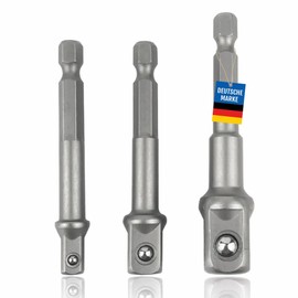 Pitlane Performance Socket Adapter Set 3 Pieces - 1/4", 3/8", 1/2" Square to Hex Shank - Cr-V Chrome Vanadium Steel - For Cordless Drills, Drills & Drivers - Max Torque 72Nm