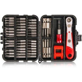 Hakkin 53PCS Mini Ratchet Screwdriver Set 1/4" Inch Drive Mini Ratchet Wrench Offset Reversible Mini Ratcheting Screwdriver Socket Extension Bit Holder 50Pcs Multi Screwdriver Bits
