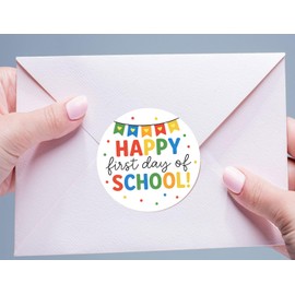 Happy First Day of School Gift Stickers, Round 1.6" Welcome Back to School Favor Labels, Teacher Gift Stickers for First Day of School, First Day of School Party Favors Present Decor,60PCS