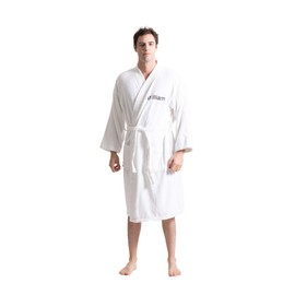Turkuoise Men's 100% Cotton Turkish Terry Cloth Kimono Collar Soft and Absorbent Bathrobes
