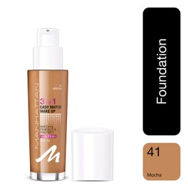 Manhattan 3-in-1 Easy Match Make-Up, Liquid Foundation for Dark Skin with SPF 20, Colour Mocha 41, 1 x 30 ml