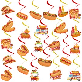 Deorfuy Hot Dog Hanging Swirl Party Decorations, 24PCS Fast Food Ceiling Streamers Hanging Birthday Decoration for Baby Shower Decor Supplies