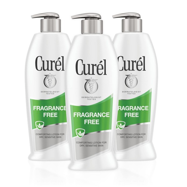 Curel Fragrance Free Body Lotion, Unscented Dry Skin Moisturizer for Sensitive Skin, with Advanced Ceramide Complex, Repairs Moisture Barrier, 13 Ounce (Pack of 3)