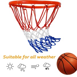 Heavy Outdoor Indoor Basketball Net Replacement 2 Pack, All Weather Anti Whip, Suitable for Standard 12 Loops Rims (Red+White+Blue)