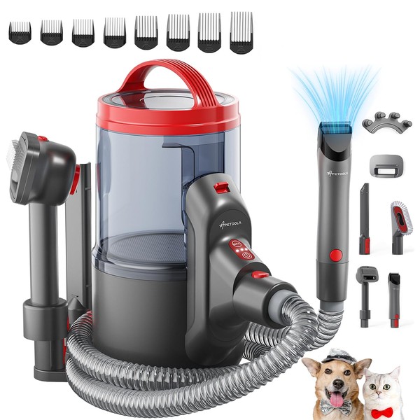 APD APETDOLA Dog Grooming Vacuum, 5 in 1 Pet Grooming Kit for Shedding with 3.2 L Large Dust Cup, Grooming Vacuum for Dogs & Cats at Home Quiet, 3 Modes of Vacuum Suction to 18Kpa, 8 Guard Combs