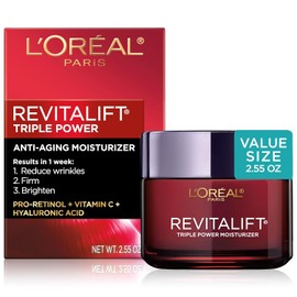 Face Moisturizer By LOreal Paris Skin Care I Revitalift Triple Power Anti-Aging Face Cream With Pro Retinol, Hyaluronic Acid  Vitamin C I 2.55 Oz