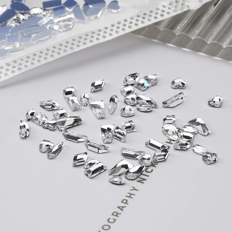 Chisafly Rhinestones, Nail Parts for Nails, 3D, Assortment, White, Sparkling,