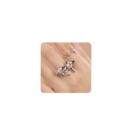 Aimimier Bohemian Sparkling Crystal Star Rings Set Wrap Open Joint Knuckle Silver Star Rings Stackable Rhinestone Statement Rings for Women Girls (2 PCS)