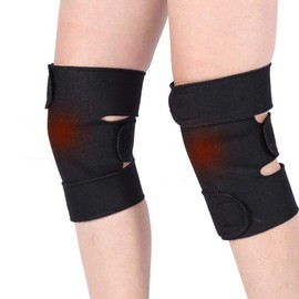 CTHOPER 1Pair Self Heating Knee Brace Sleeve, Adjustable Tourmaline Magnetic Therapy Knee Pad Support with Open Patella Stabilizer