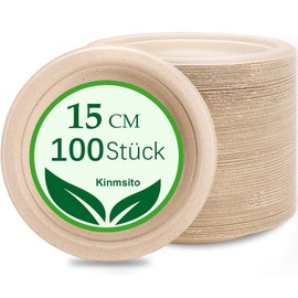 Kinmsito Pack of 100 Disposable Plates, 15 cm Bagasse Paper Plates, Disposable Plates, Brown Round Disposable Tableware, Small Party Plates, Robust Dessert Plates, Disposable Plates for Picnics and