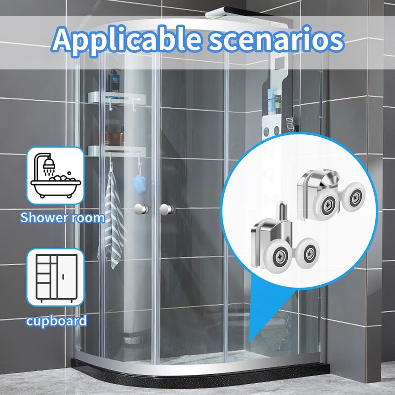 Hevysuo 4 Pcs Wheel Shower Door Rollers,23mm Diameter Metal Shower