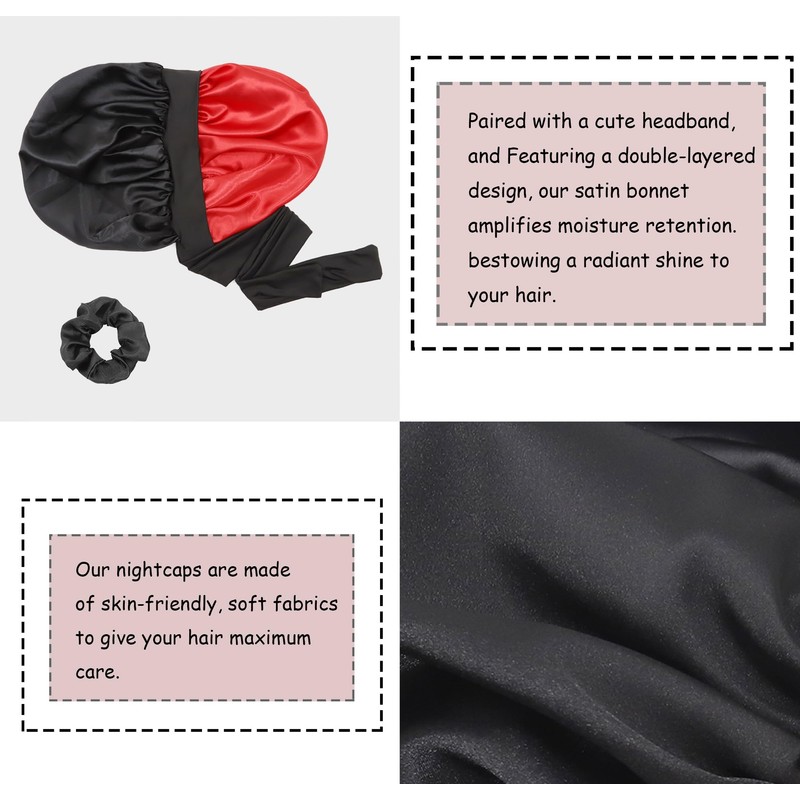 SENGTERM Satin Haarhaube Damen Doppelseitig Seidenhaube mit Elastischen Krawattenband für