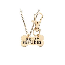 2pcs BFF Friendship Gifts for Dog Lover Gold Matching Pendant Necklace Dog Bone Keychain for Dog Owner Birthday Christmas Gifts