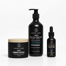 Kit de Cuidado Facial y Capilar para Hombre Pocket Care  Shampoo Fortalecedor  Crema Facial con Colgeno y Elastina  Srum cido Hialurnico 10  Rutina...