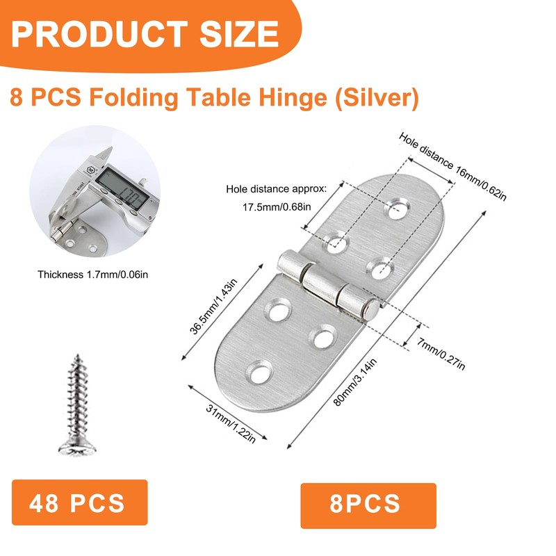 8 Pcs Flip Hinges Round Edge, 270 Degree Folding Flip