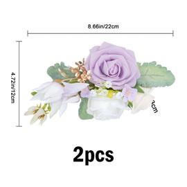 Zythrem 2pcs Rose Wrist Corsage Artificial Flowers Wedding Hand Flowers Girl/Mother Corsages Wristlet Decor for Homecoming Wedding Prom Anniversary(Purple, White)