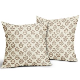 Sivirary Brown Floral Pillow Covers 20x20 Inch Set of 2, Vintage Flower Block Print Pattern Decorative Throw Pillowcases Outdoor Farmhouse Cushion Covers Spring Summer Rustic Sofa Couch Bed Decor