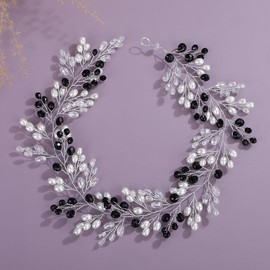 Rumtock Black Pearl Beads Headband Side Headpiece for Wedding Women Pearl Hair Accessories (Black)