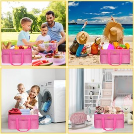 LHZK 2Pack Extra Large Utility Tote Bag with Metal Wire Frame and the Sides Rinforced for Pool Beach Laundry Storage